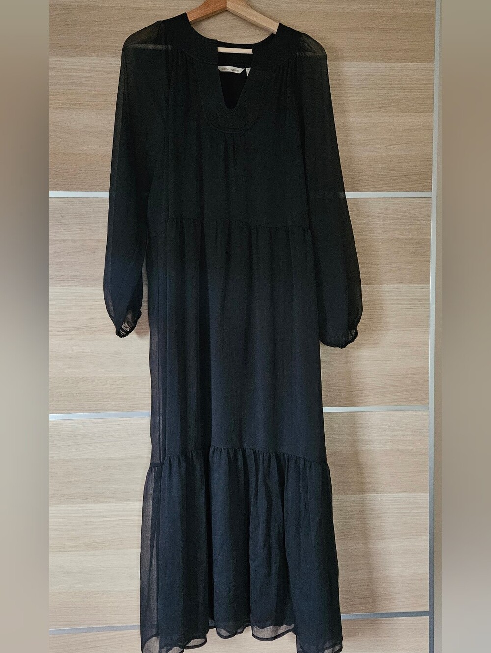 Soft Surroundings Olga Dress L Black Tiered Chiffon Maxi Boho Witchy - Picture 2 of 11